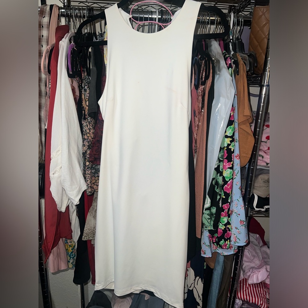 NWT Bebe Classic White Midi Dress Open Back